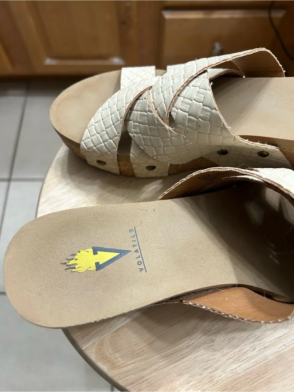 Vionic Cream Woven Crisscross Wedge Slides